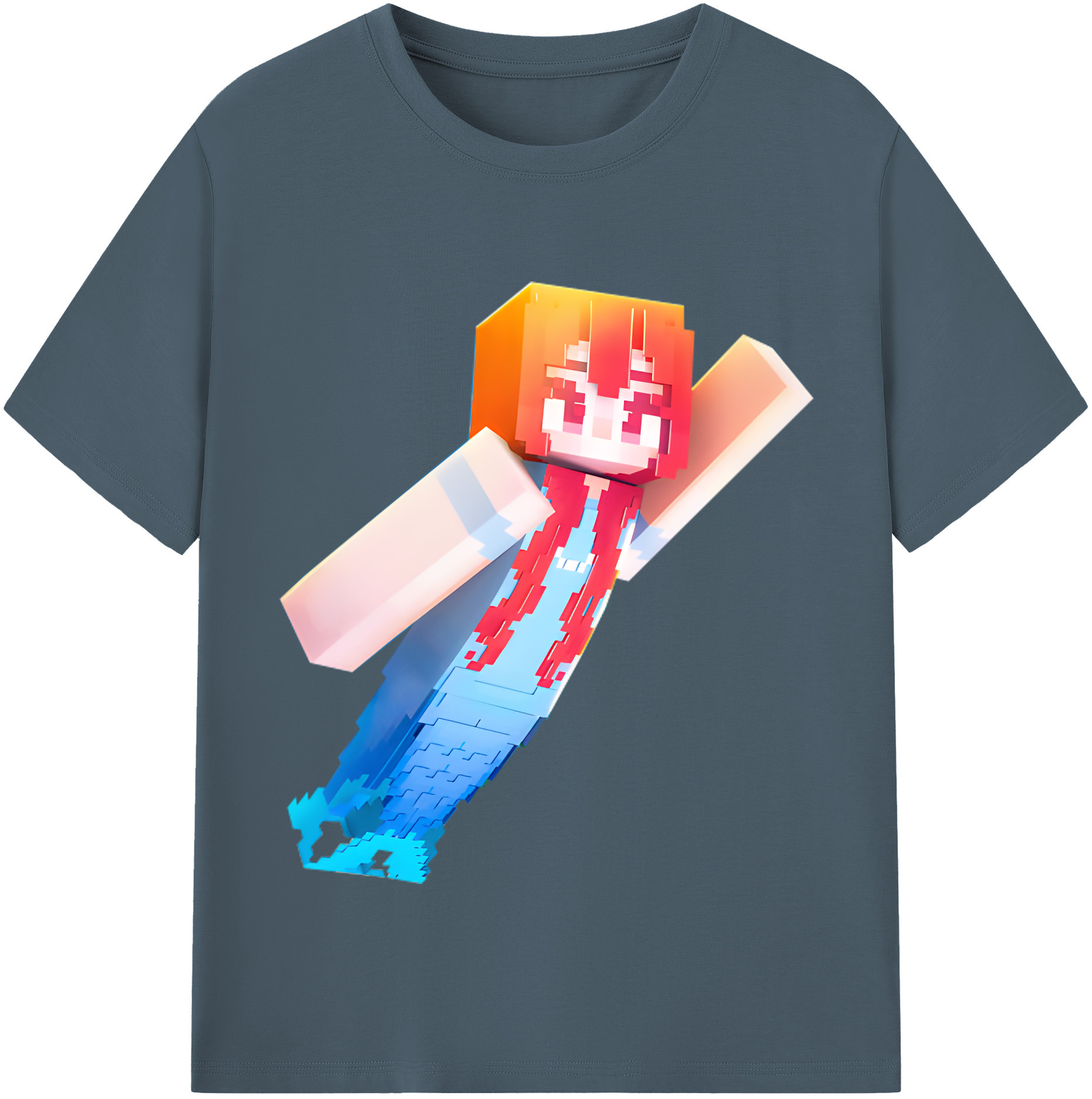 （画像用） マインクラフト ブロックの世界 Minecraft MC Block world 綿100％半袖Tシャツ（フロントプリント）